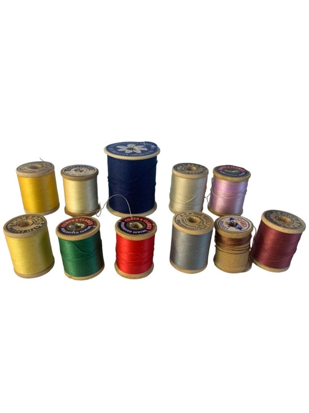Vintage Sewing Thread Wood Spools Set of 11